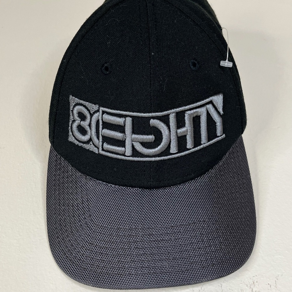 New Era Hat 39THIRTY 8EIGHTY Mens Small Medium Black Grey Polyester Stretch Cap